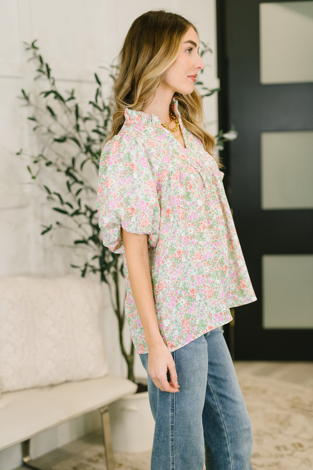 Flower Picking Notch Neck Blouse   Womens Joy & Country