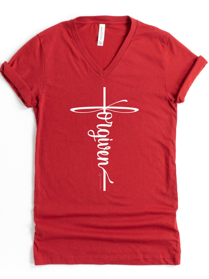 Forgiven Cross - Unisex V-Neck Tee   V-neck Joy & Country