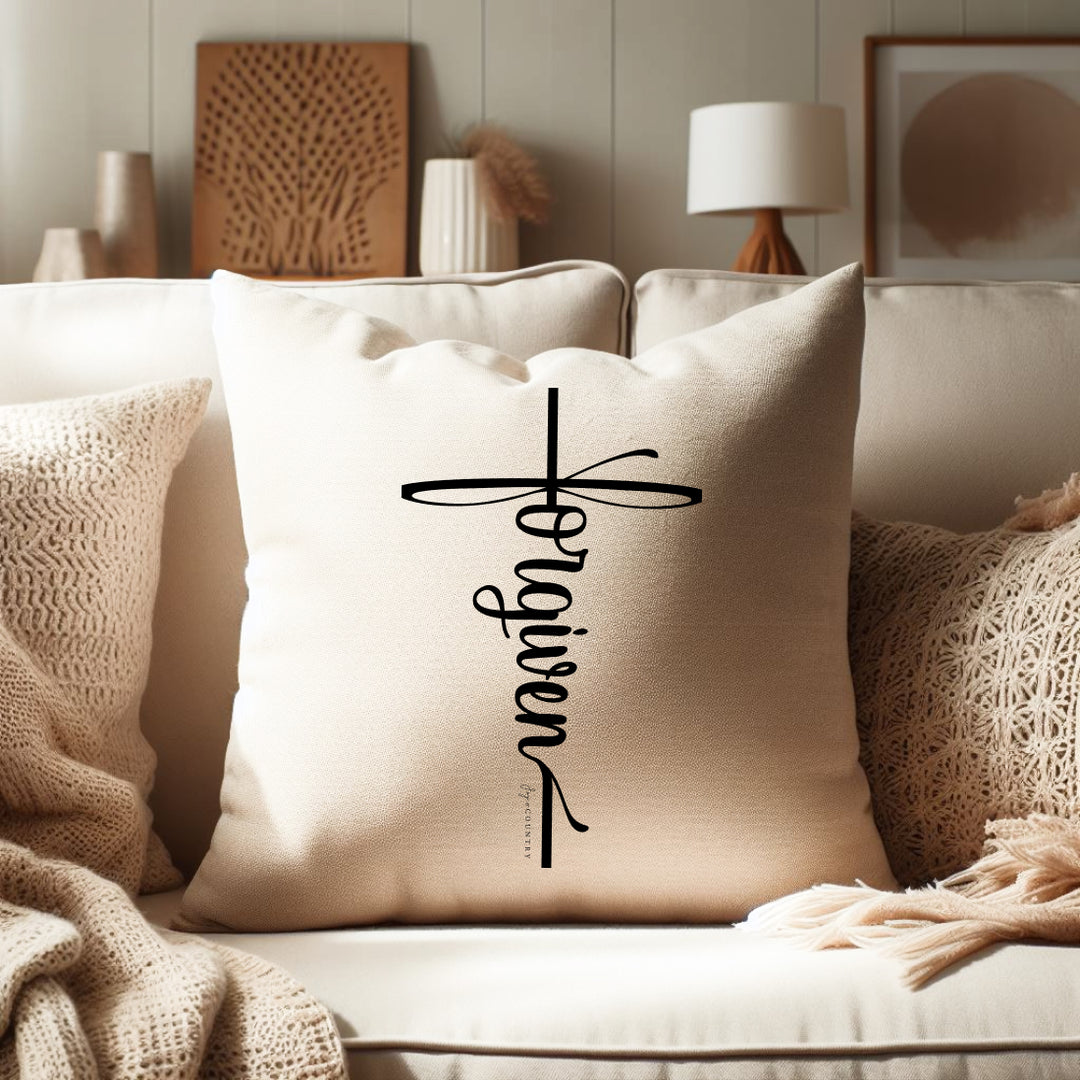 Forgiven Cross - Faith With Flower - 18x18 2-Sided Pillow (2 Pillows in 1)