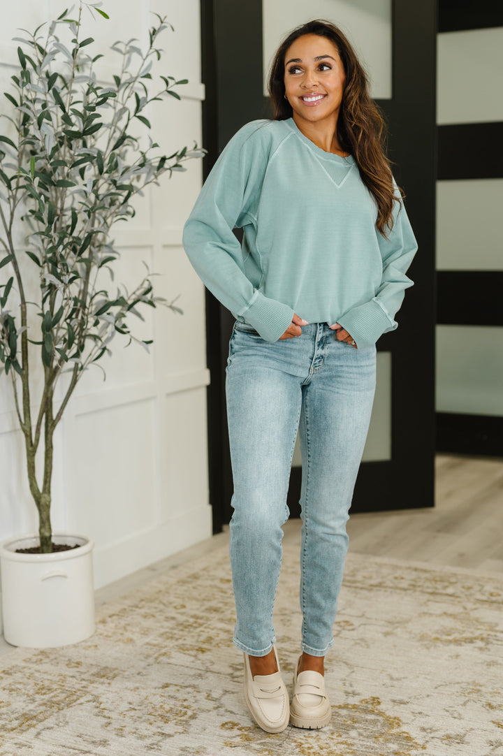 For the Experience Relaxed Pullover in Ash Blue   Womens Joy & Country