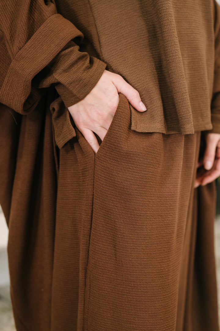 Mocha Luxe Open Cardigan Set - Dark Mocha (Top, Cardigan, Bottoms)