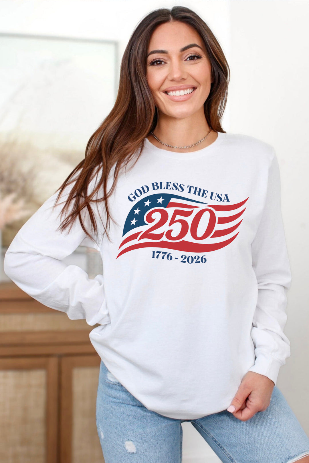 God Bless The USA 250th Anniversary Flag 1776-2026 - Unisex Long Sleeve Tee   Long-sleeve Joy & Country