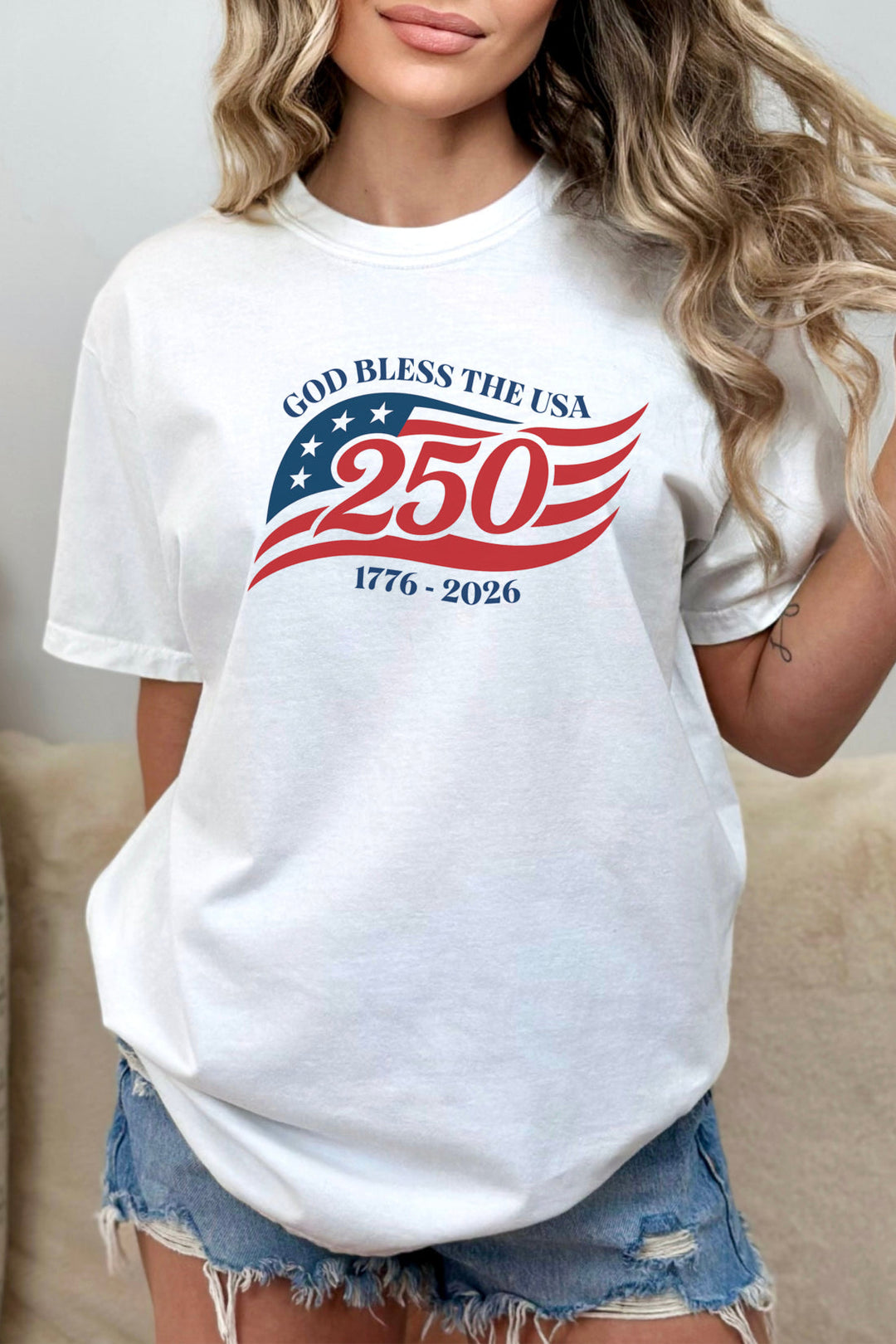 God Bless The USA 250th Anniversary USA Flag Eagle 1776-2026 - Premium Unisex Heavyweight Crew-Neck T-shirt   T-Shirt Joy & Country