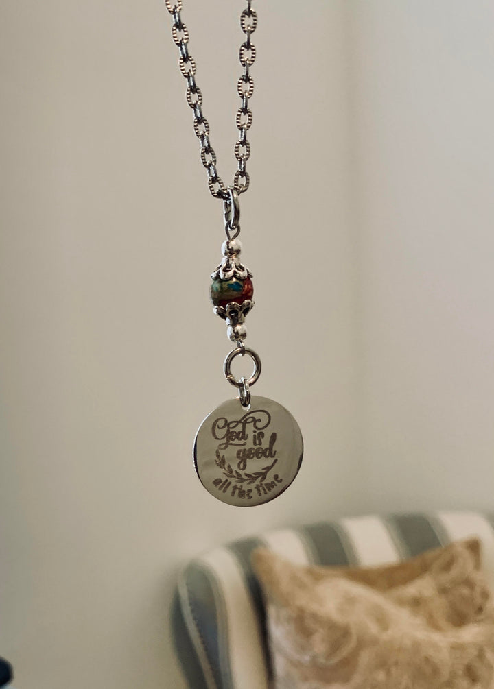 [PRE-ORDER] Engraved Scripture-Inspired Circle Car Charms With Natural Stones 2 [SHIPS IN 1-2 WEEKS] - Joy & Country