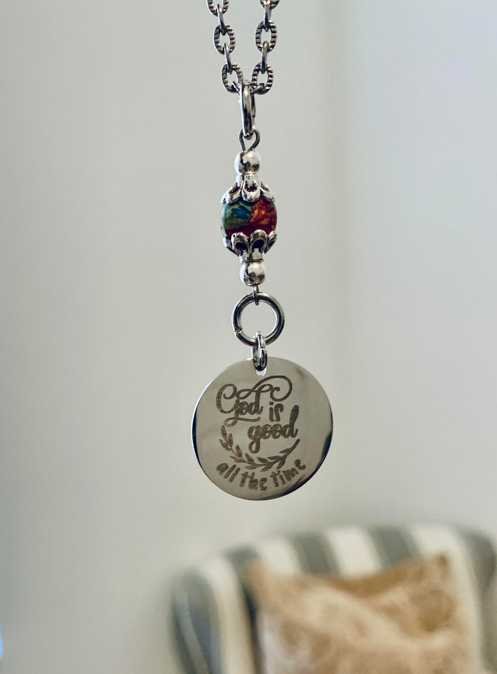 [PRE-ORDER] Engraved Scripture-Inspired Circle Car Charms With Natural Stones 2 [SHIPS IN 1-2 WEEKS] - Joy & Country