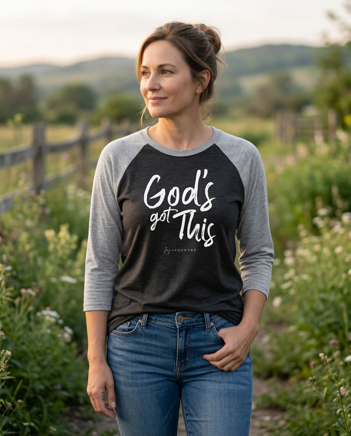 God's Got This - Unisex Tri-Blend 3/4 Sleeve Raglan Tee   Long-sleeve Joy & Country
