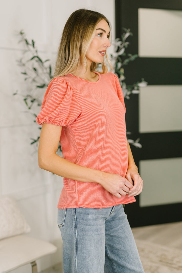 Grace & Virtue Balloon Sleeve Blouse in Coral   Womens Joy & Country