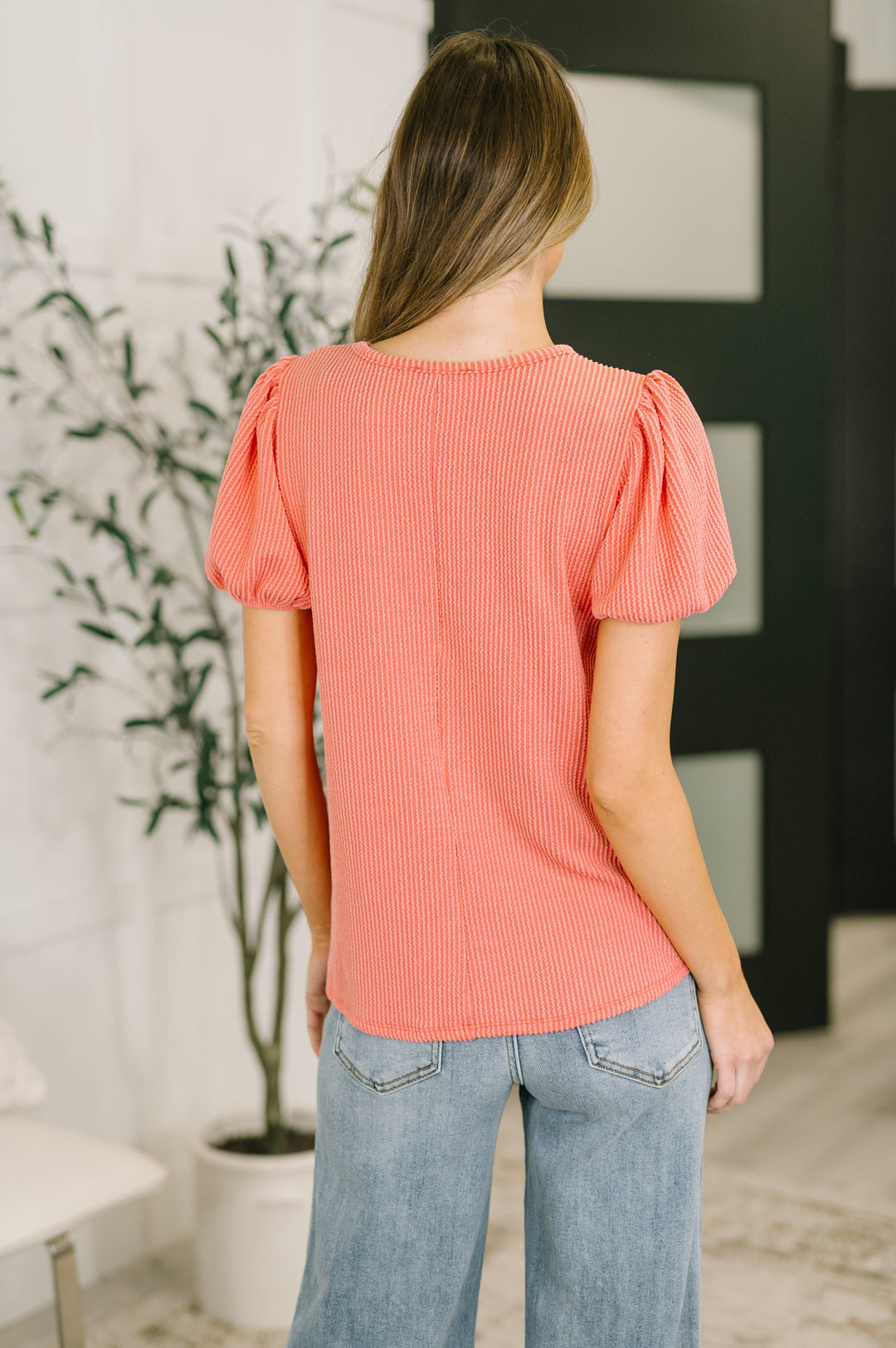 Grace & Virtue Balloon Sleeve Blouse in Coral   Womens Joy & Country