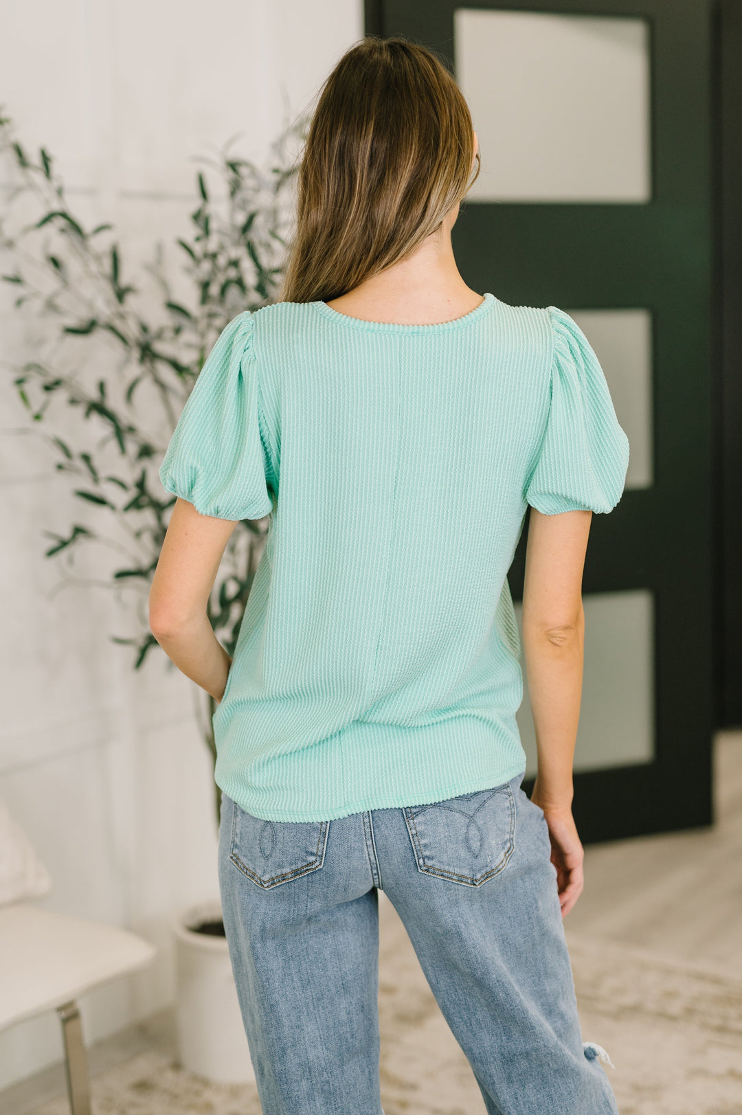 Grace & Virtue Balloon Sleeve Blouse in Mint   Womens Joy & Country