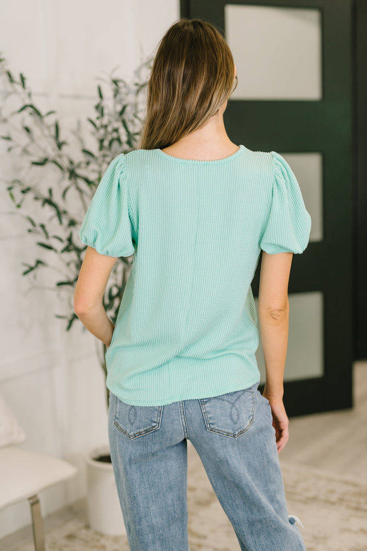 Grace & Virtue Balloon Sleeve Blouse in Mint   Womens Joy & Country