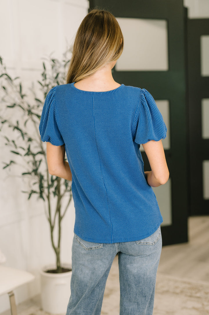 Grace & Virtue Balloon Sleeve Blouse in Ocean Blue   Womens Joy & Country