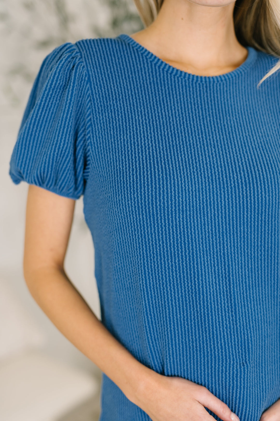 Grace & Virtue Balloon Sleeve Blouse in Ocean Blue   Womens Joy & Country