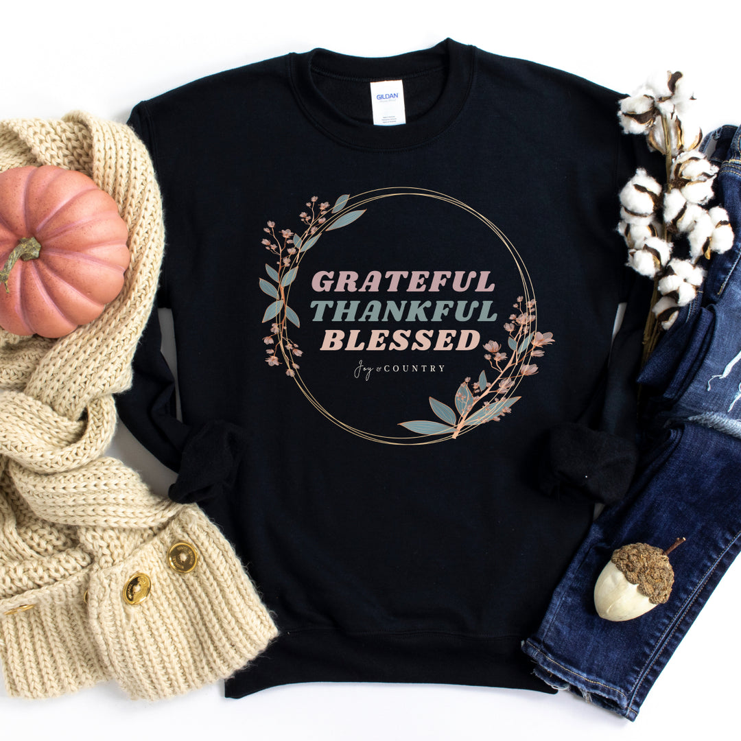Grateful, Thankful, Blessed - Unisex Crew-Neck Sweatshirt