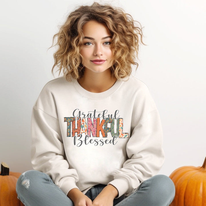 Grateful, Thankful, Blessed Patterns - Unisex Crew-Neck Sweatshirt   Sweatshirt Joy & Country