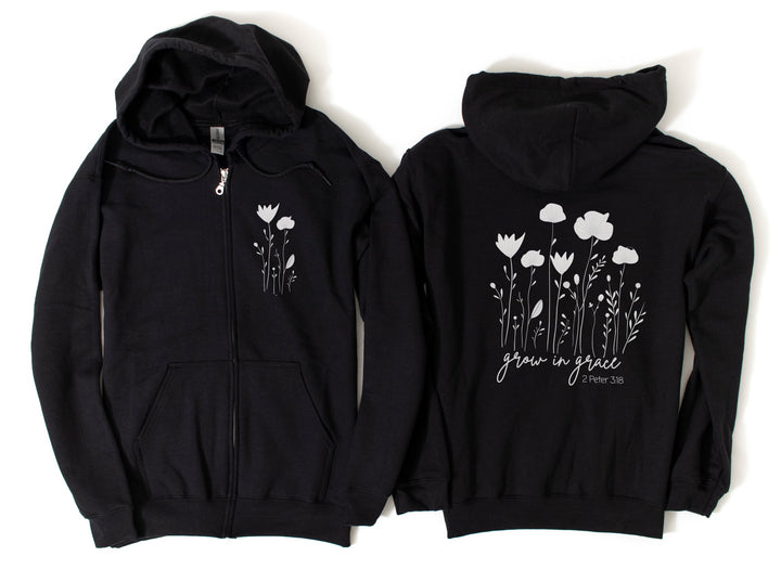 Grow In Grace 2 Peter 3:18 (2-Sided Front & Back Print) - Unisex Zip-Up Hoodie Sweatshirt   Hoodie Joy & Country