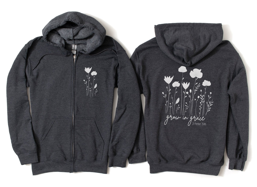 Grow In Grace 2 Peter 3:18 (2-Sided Front & Back Print) - Unisex Zip-Up Hoodie Sweatshirt   Hoodie Joy & Country
