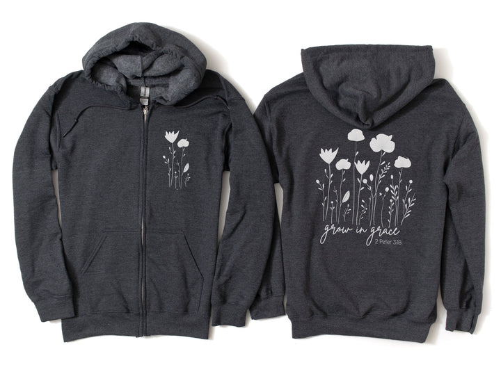 Grow In Grace 2 Peter 3:18 (2-Sided Front & Back Print) - Unisex Zip-Up Hoodie Sweatshirt   Hoodie Joy & Country