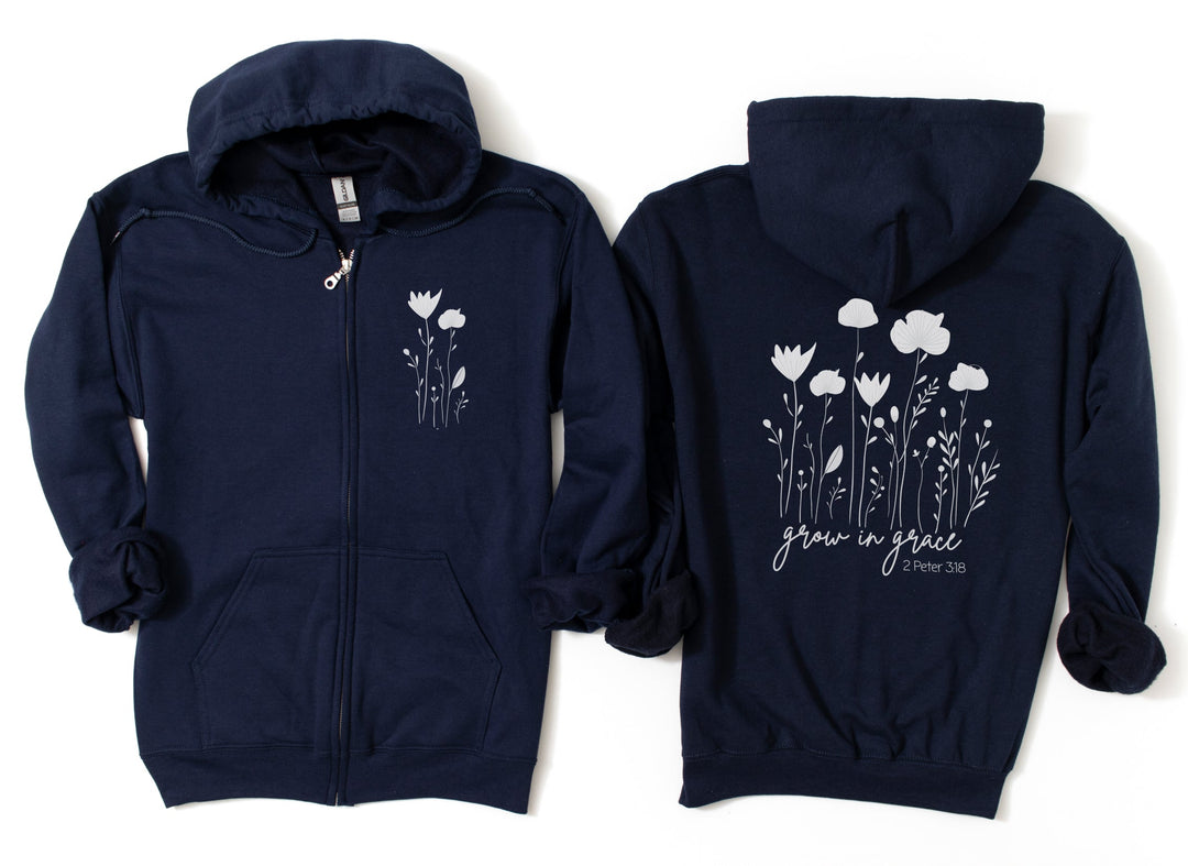 Grow In Grace 2 Peter 3:18 (2-Sided Front & Back Print) - Unisex Zip-Up Hoodie Sweatshirt   Hoodie Joy & Country