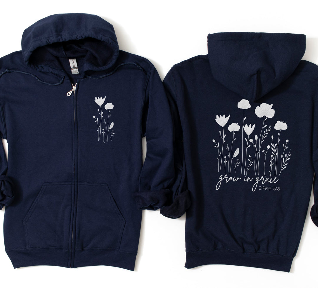 Grow In Grace 2 Peter 3:18 (2-Sided Front & Back Print) - Unisex Zip-Up Hoodie Sweatshirt   Hoodie Joy & Country