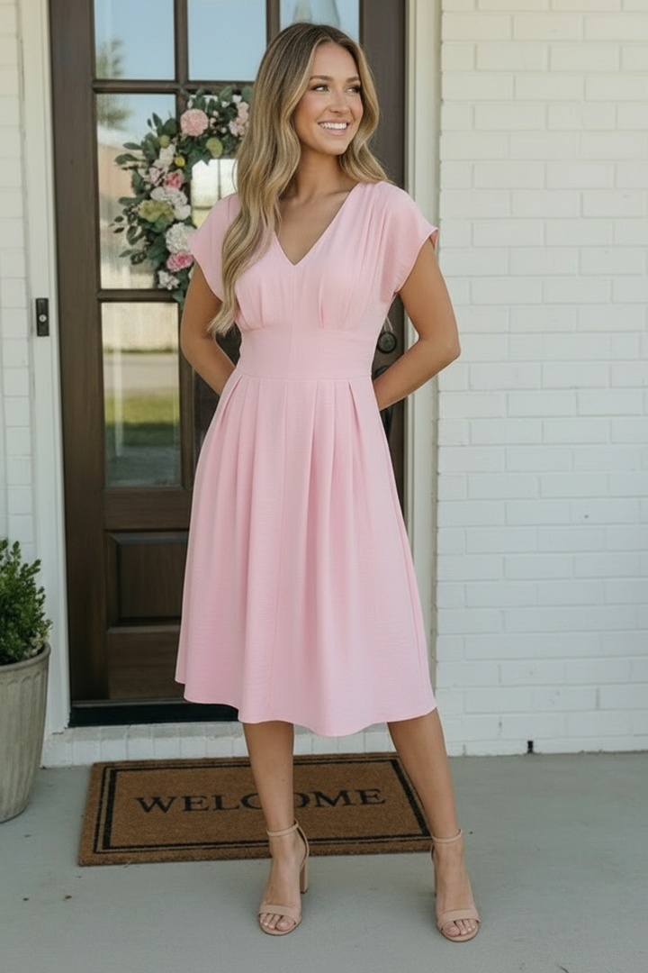 Pretty in Pink Flutter Sleeve Midi Dress    Joy & Country