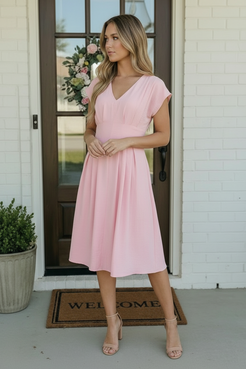 Pretty in Pink Flutter Sleeve Midi Dress    Joy & Country