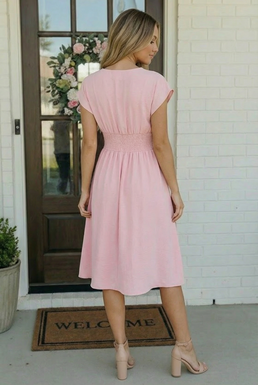 Pretty in Pink Flutter Sleeve Midi Dress    Joy & Country