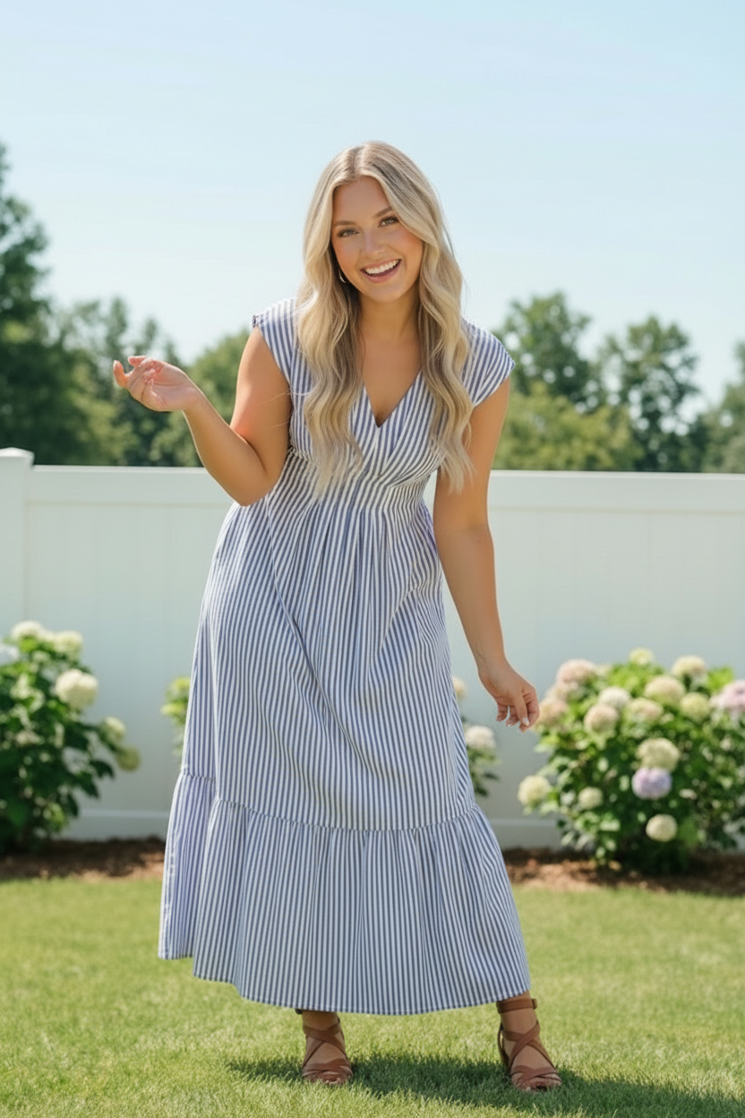 Sunny Days Striped Midi Dress in Blue    Joy & Country