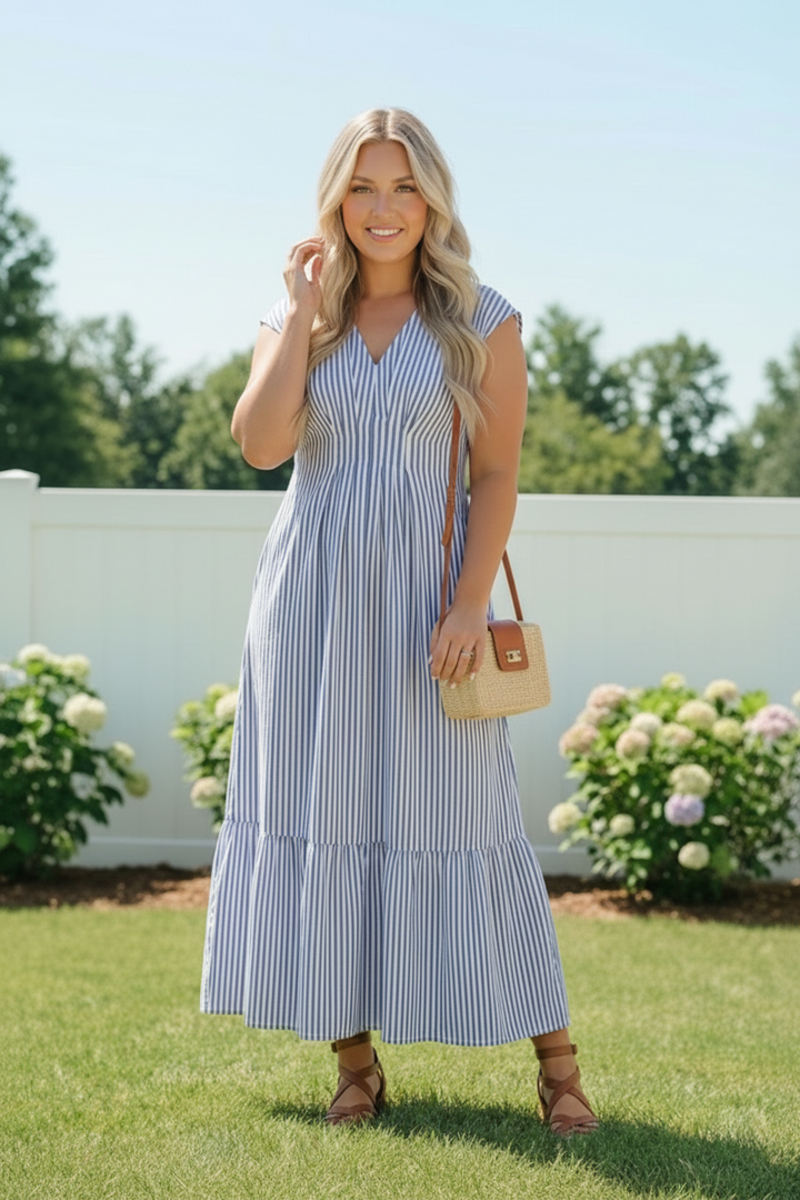 Sunny Days Striped Midi Dress in Blue    Joy & Country