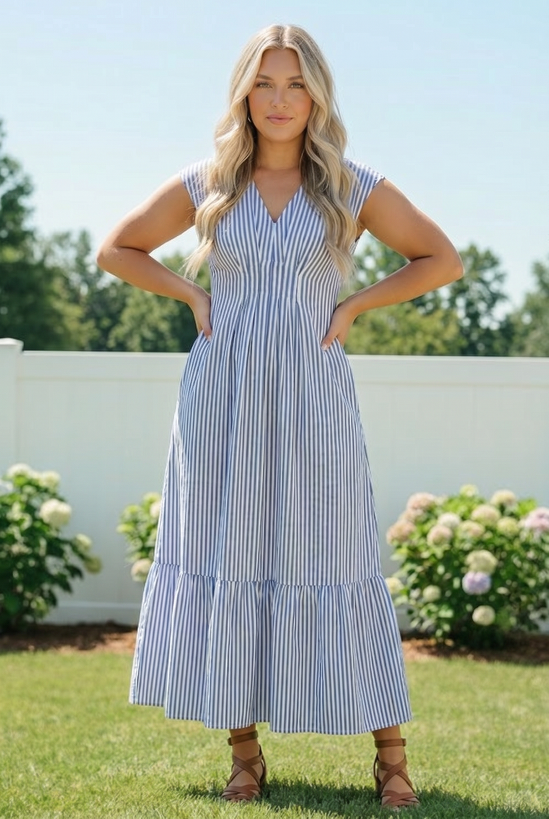 Sunny Days Striped Midi Dress in Blue    Joy & Country