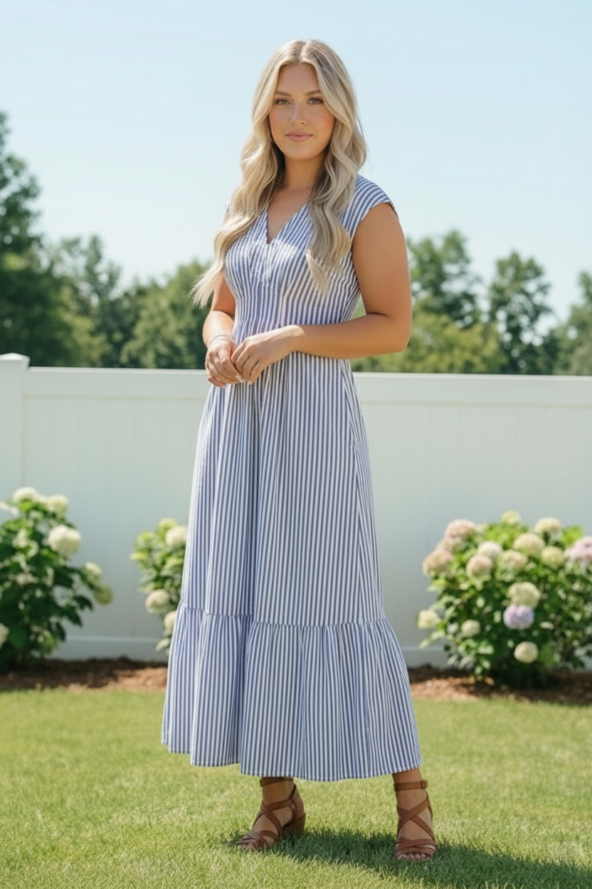 Sunlit Stripes Midi Dress in Blue