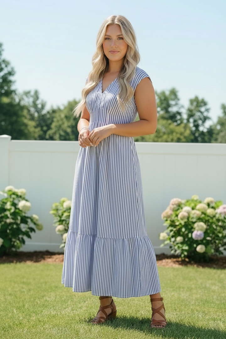 Sunlit Stripes Midi Dress in Blue