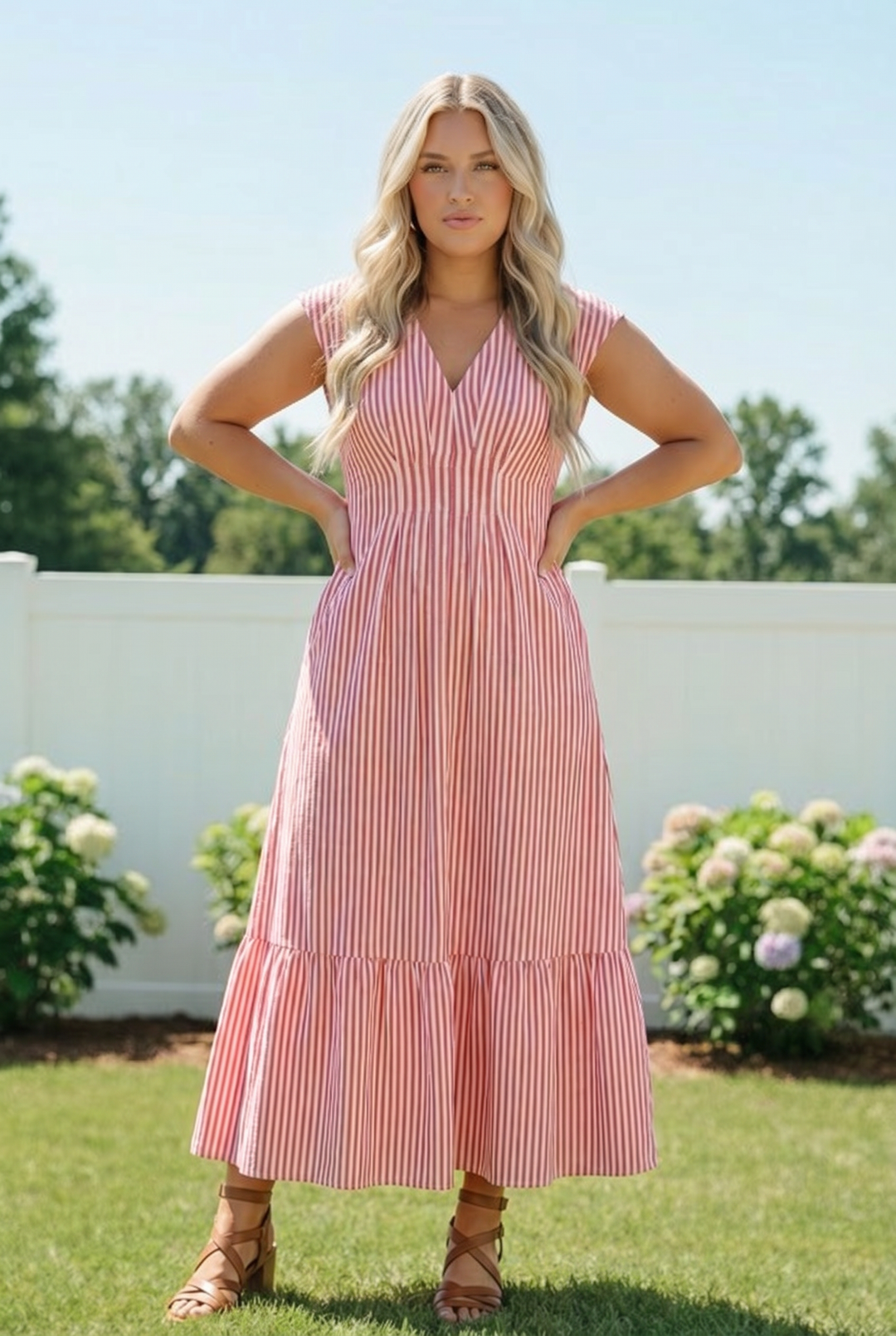 Sunlit Stripes Midi Dress in Red