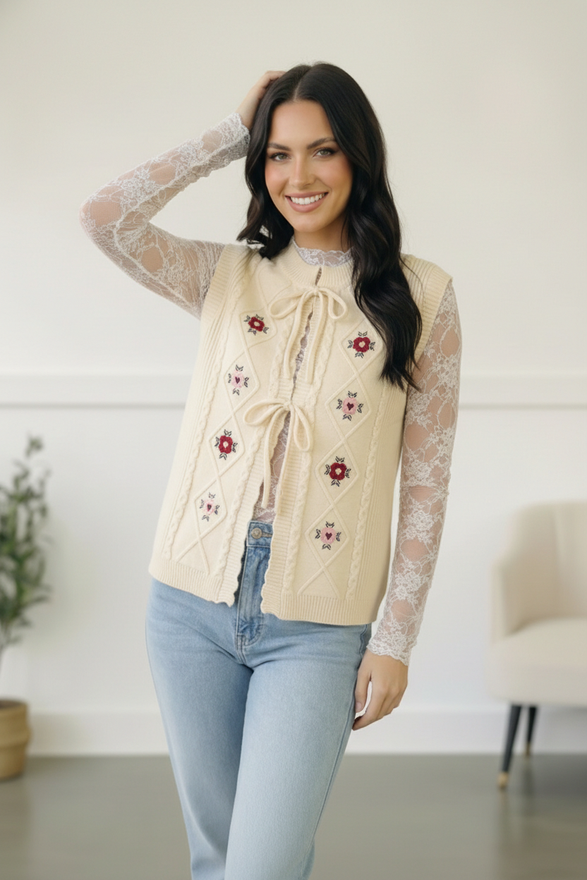 Sweetheart Stitch Embroidered Vest    Joy & Country