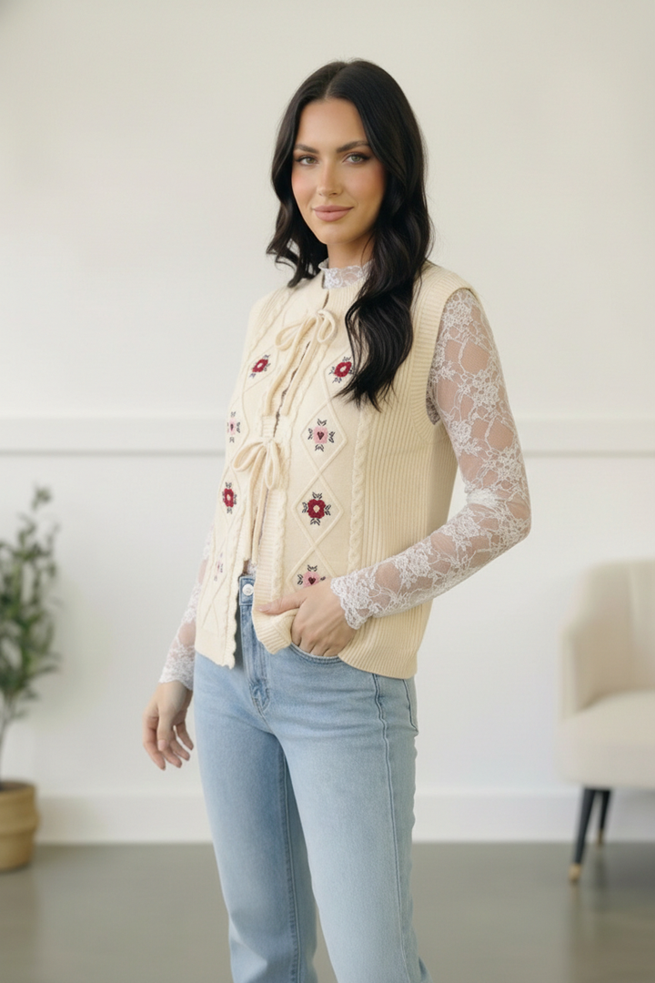 Sweetheart Stitch Embroidered Vest    Joy & Country
