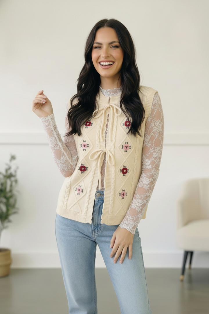 Sweetheart Stitch Embroidered Vest    Joy & Country