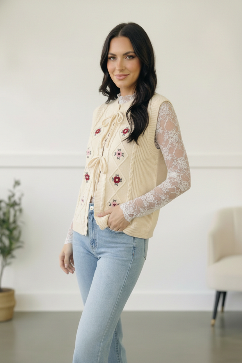 Sweetheart Stitch Embroidered Vest    Joy & Country