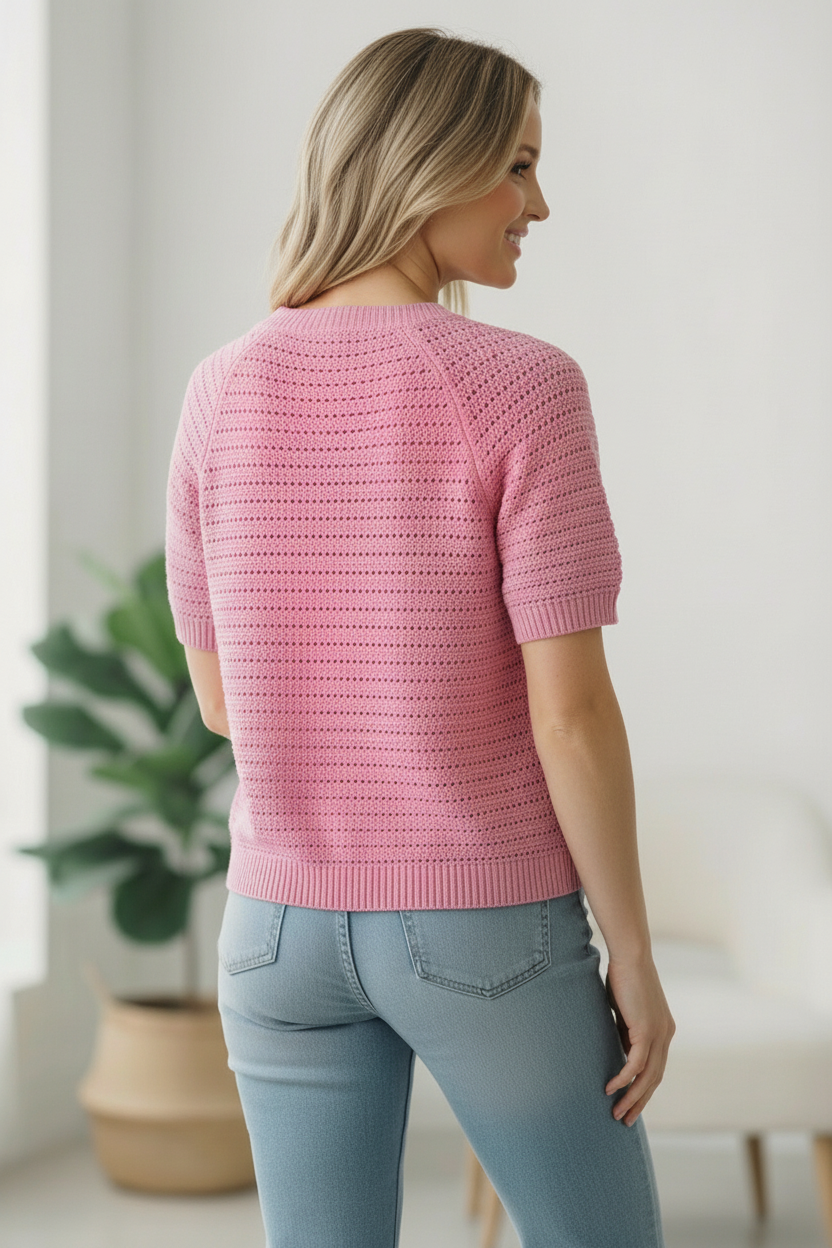 Simply Sweet Button Down Pink Sweater    Joy & Country