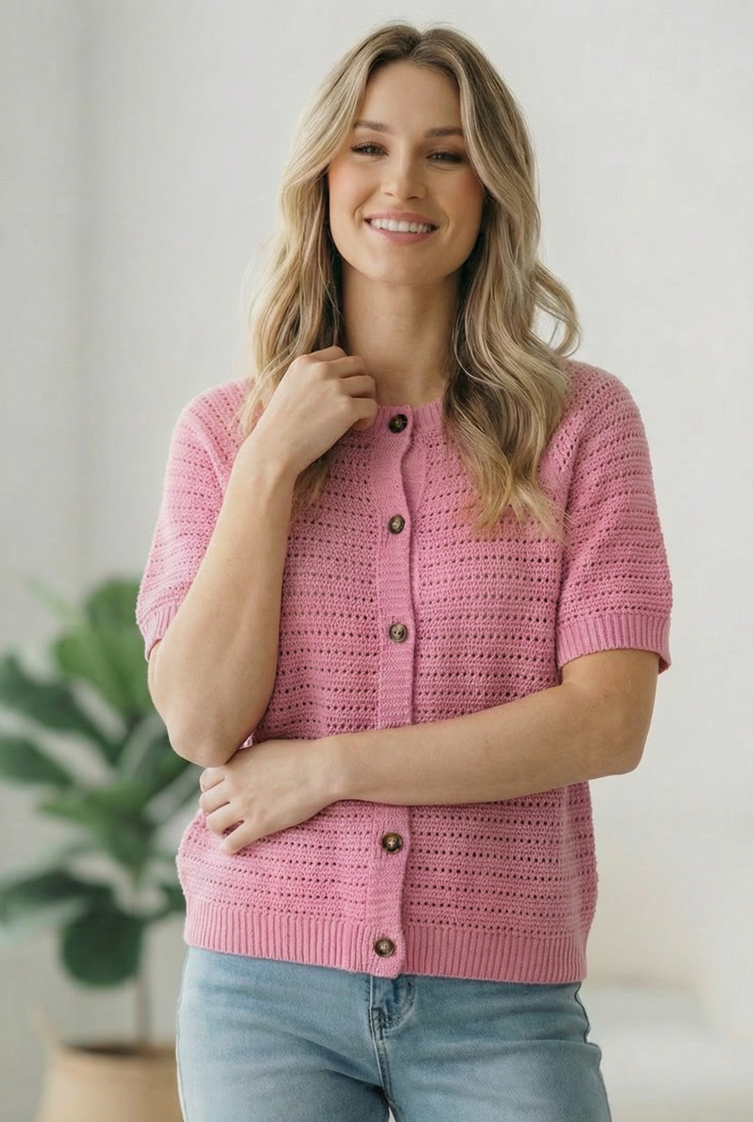 Simply Sweet Button Down Pink Sweater    Joy & Country