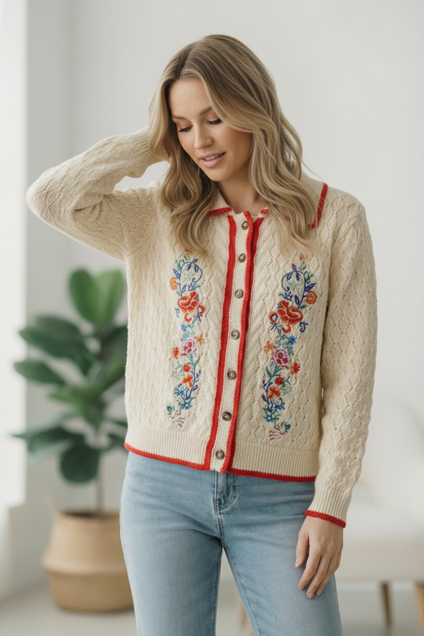 Vintage Blooms Embroidered Cardigan    Joy & Country