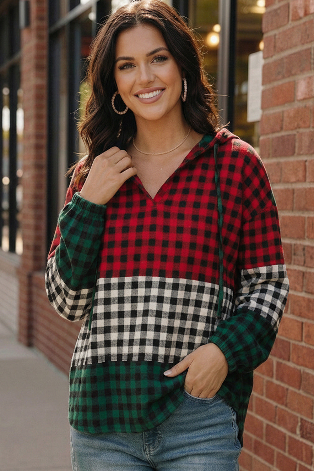 Holiday Cheer Check Hoodie    Joy & Country