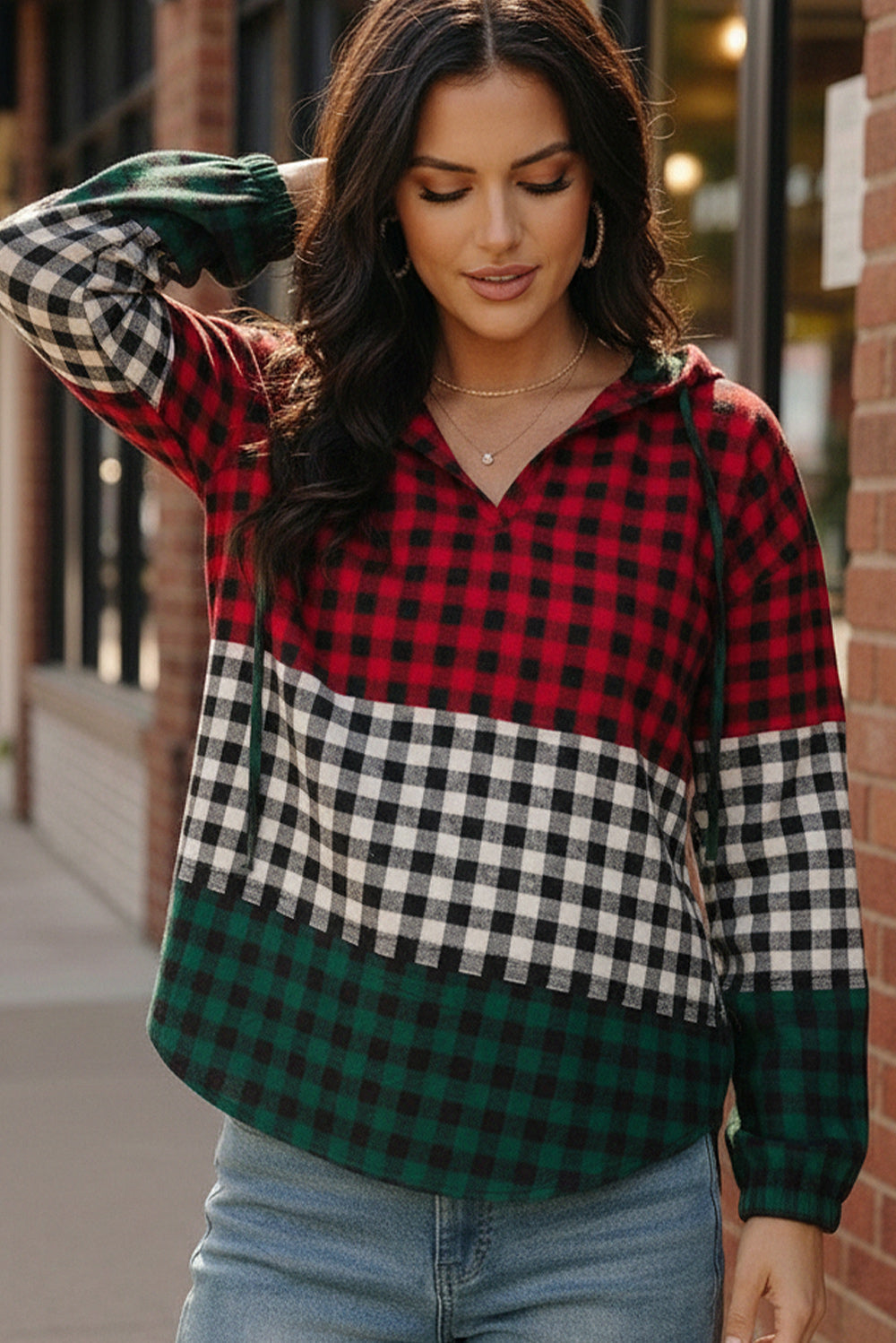 Holiday Cheer Check Hoodie    Joy & Country