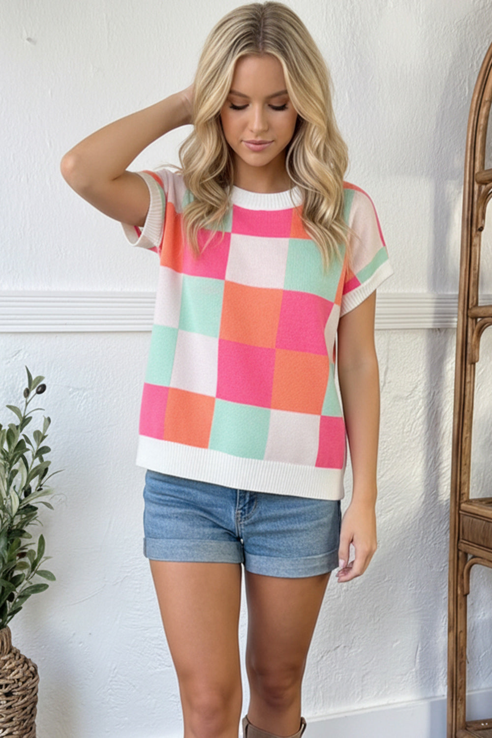 Hot Pink Sugar Rush Checkered Top    Joy & Country
