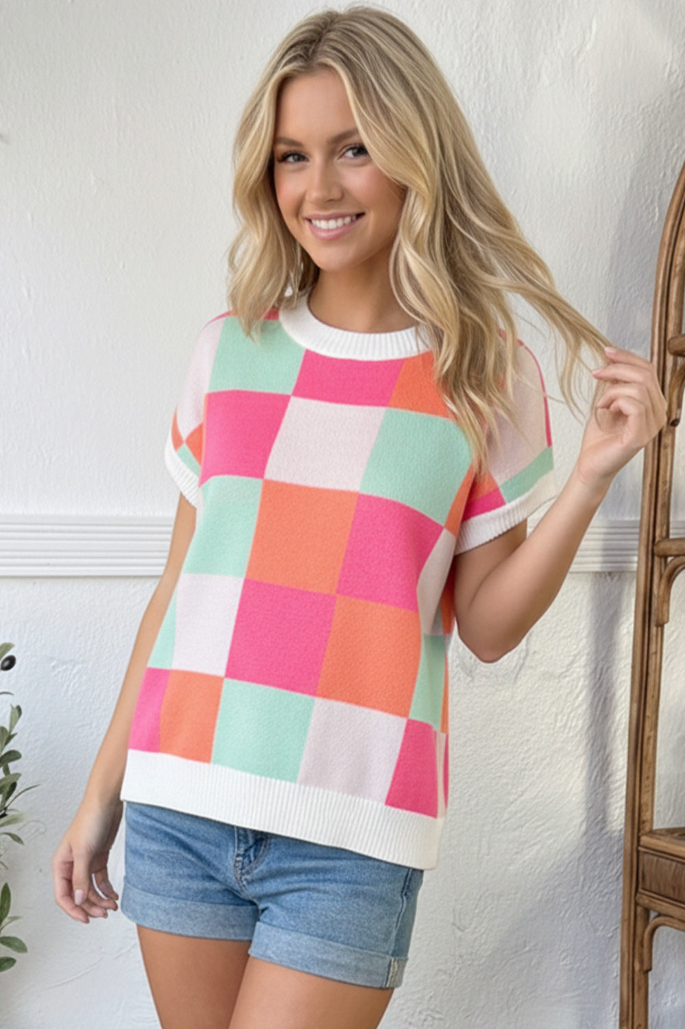 Hot Pink Sugar Rush Checkered Top    Joy & Country