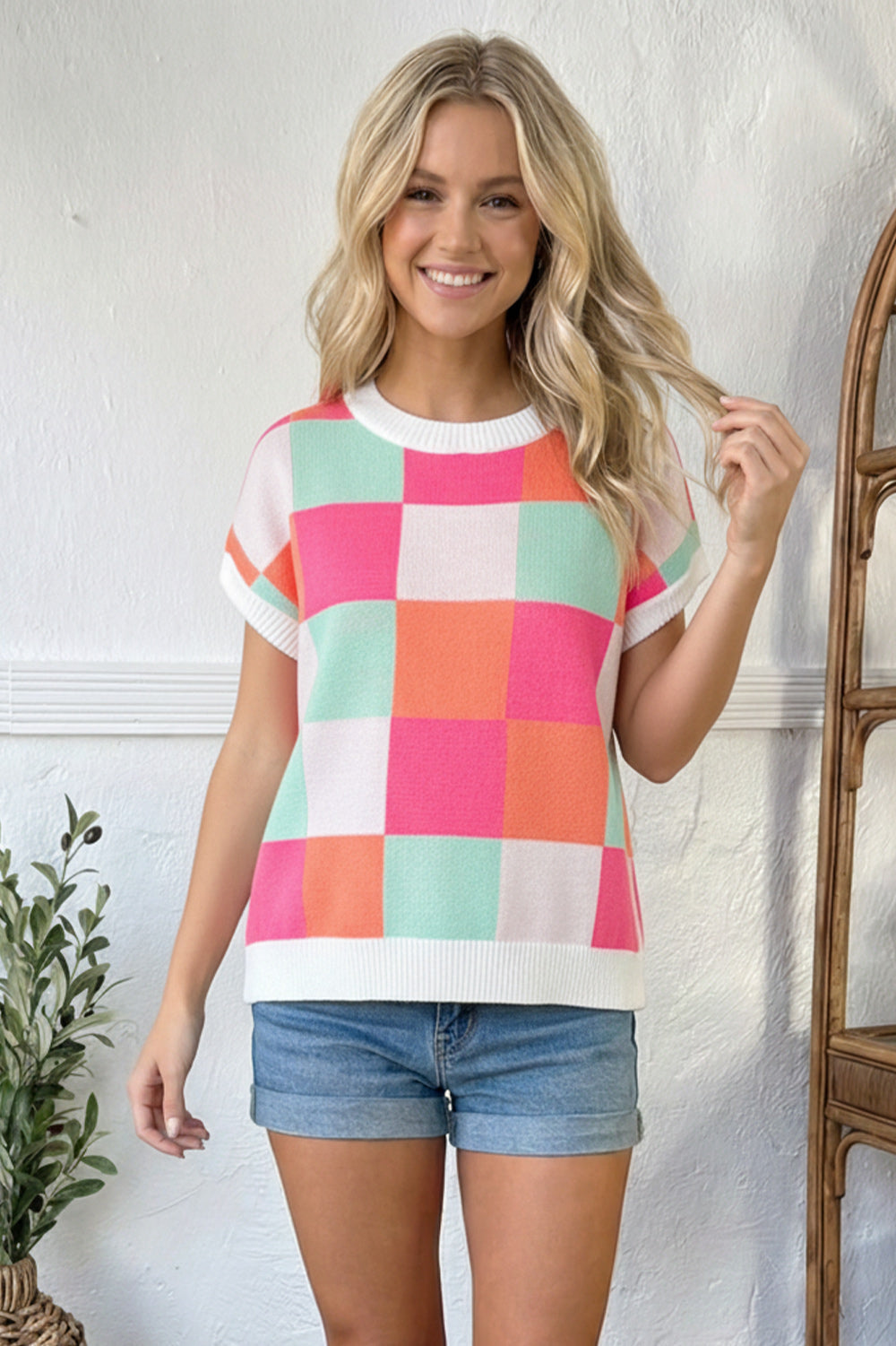 Hot Pink Sugar Rush Checkered Top    Joy & Country