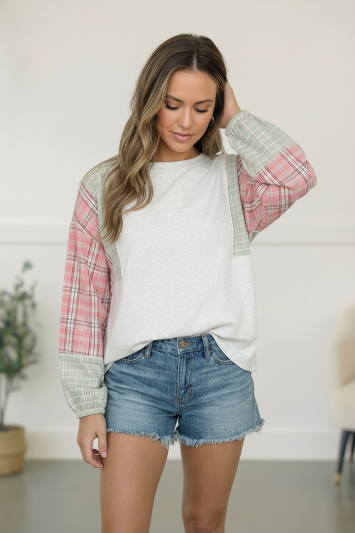 My Casual Cutie Grey Patchwork Top    Joy & Country