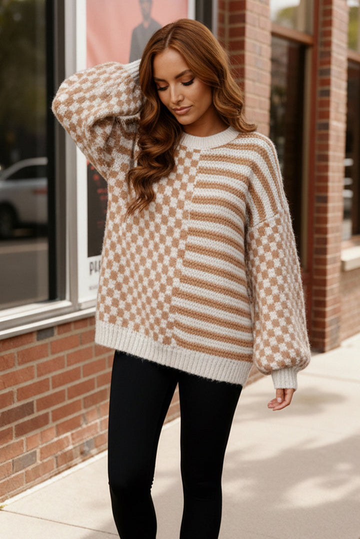 Cozy Crossroads Taupe Sweater    Joy & Country