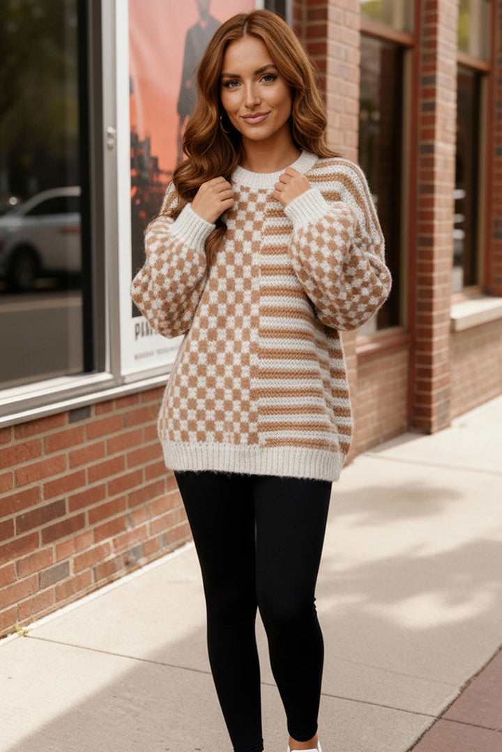 Cozy Crossroads Taupe Sweater    Joy & Country