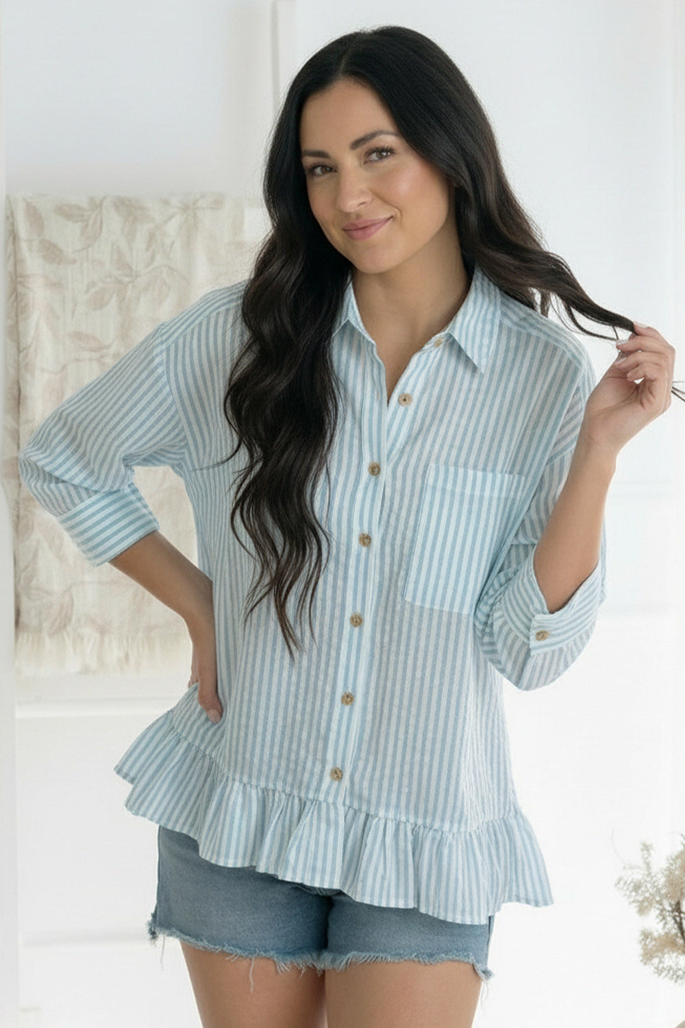 Pretty Please Blue Peplum Blouse    Joy & Country