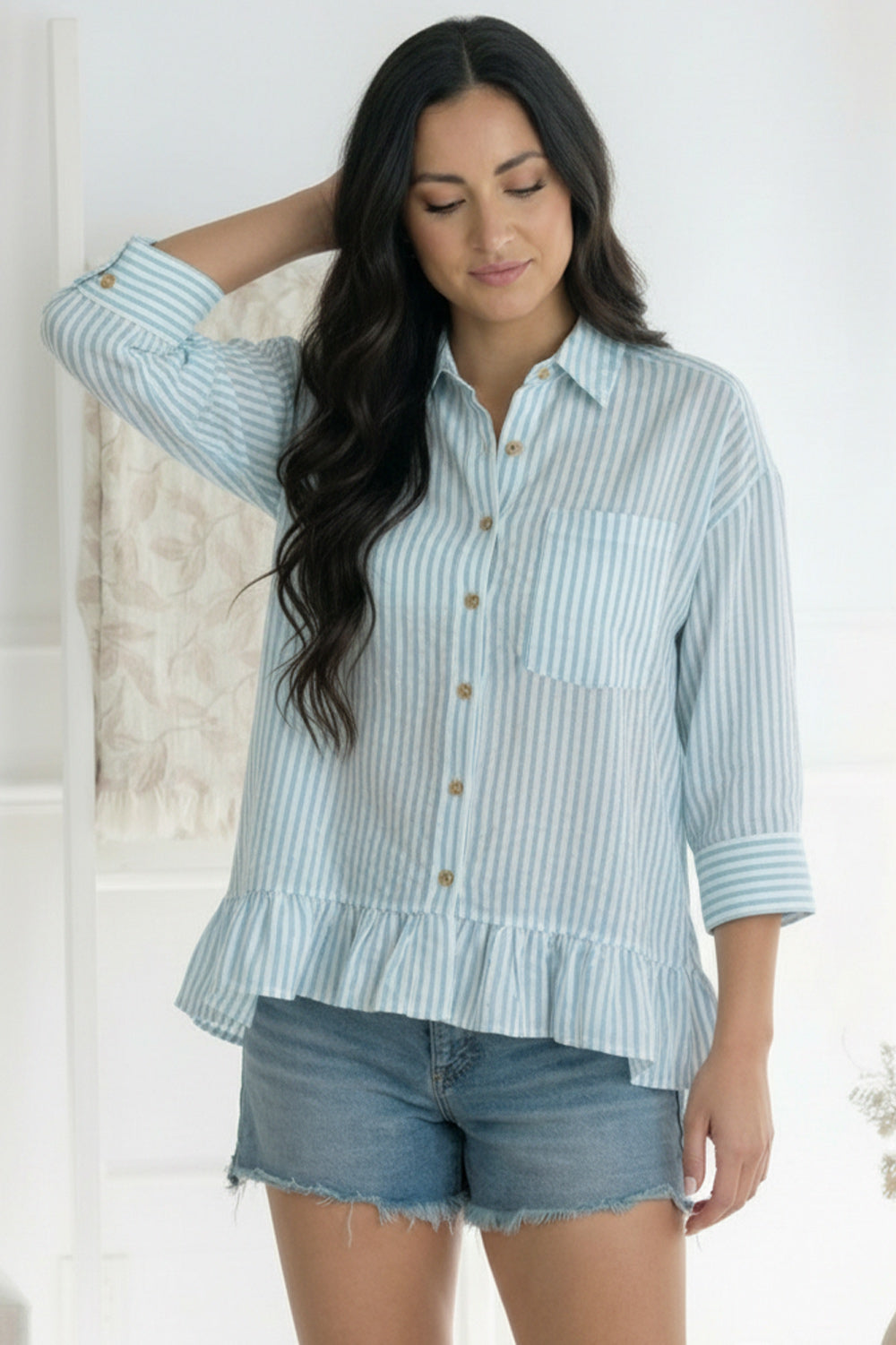 Pretty Please Blue Peplum Blouse    Joy & Country