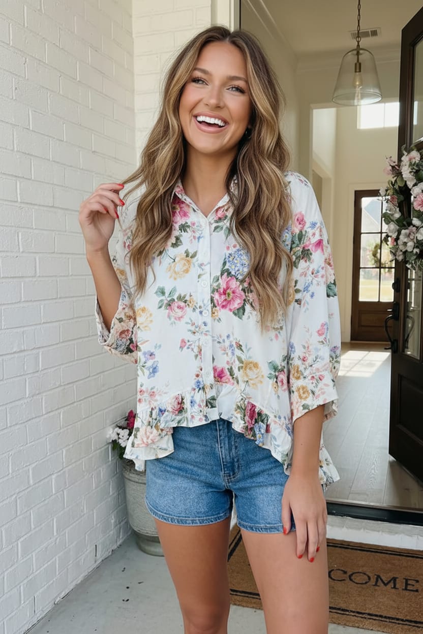 Home for the Weekend Floral Peplum Blouse    Joy & Country